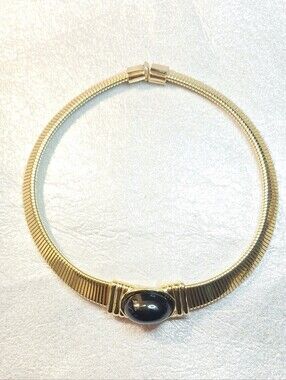 Vintage Collar- Choker Necklace Goldtone with Black Cabochon By Donald Stannard